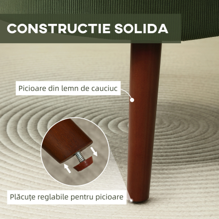  Fotoliu Capitonat cu Perna si sezut Gros, Fotoliu din Catifea cu Spatar si Picioare din Lemn, 69x69,5x78 cm, Verde [6]