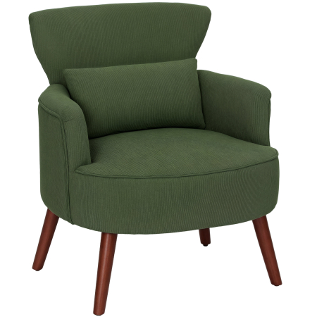 Scaune bucatarie & living -  Fotoliu Capitonat cu Perna si sezut Gros, Fotoliu din Catifea cu Spatar si Picioare din Lemn, 69x69,5x78 cm, Verde