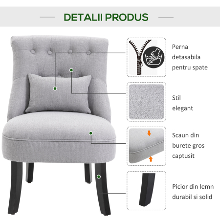  Fotoliu Captusit din Lemn si In cu Perna Detasabila Gri [4]