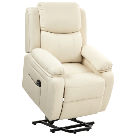 Scaune bucatarie & living -  Fotoliu cu Functie de Ridicare Reclinabil la 160° cu Suport pentru Picioare si Telecomanda, din Piele PU si Otel, 76x90x105 cm, Crem