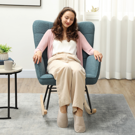  Fotoliu cu leagan, forma ergonomica, leagane din lemn solid, pana la 120 kg, Albastru deschis [3]