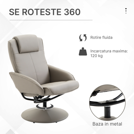  fotoliu cu taburet, din piele sintetica, 98x78x67 cm, gri [5]
