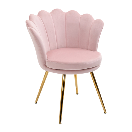  Fotoliu de Living in forma de Scoica Vintage din Catifea cu Picioare Aurii Roz [8]
