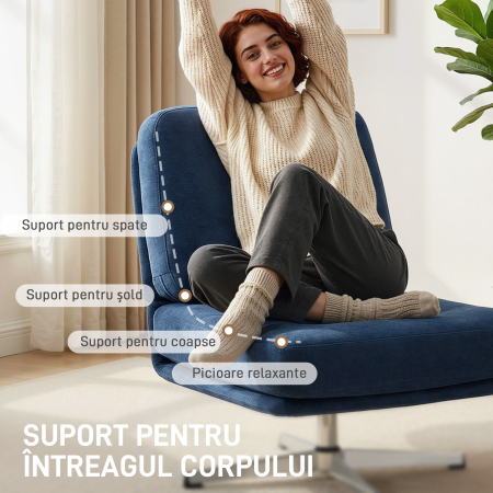  Fotoliu de Living Pivotant imbracat in Chenila cu sezut Lat, Fotoliu Modern pentru Dormitor cu Picioare Metalice, Albastru inchis [7]