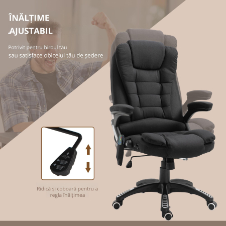  Fotoliu de masaj pentru birou sau acasa cu inaltime reglabila, 6 puncte de masaj si incalzire, 67L x 74P x 107-116Acm, negru [4]
