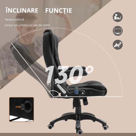  Fotoliu de masaj pentru birou sau acasa cu inaltime reglabila, 6 puncte de masaj si incalzire, 67L x 74P x 107-116Acm, negru [6]