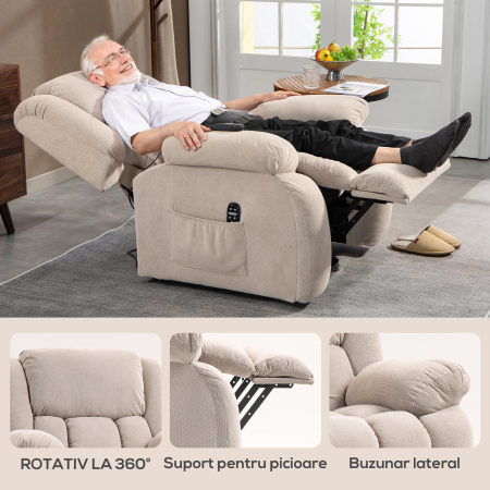  Fotoliu de Ridicare Masajant si Reclinabil cu 2 Buzunare si Telecomanda, 93x104x105 cm, Bej [7]