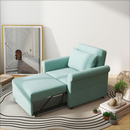  Fotoliu de un singur loc cu spatar reglabil in 4 pozitii, tesatura cu efect de lenjerie respirabila si sezut captusit, 96x84,5x87,5 cm, verde [1]