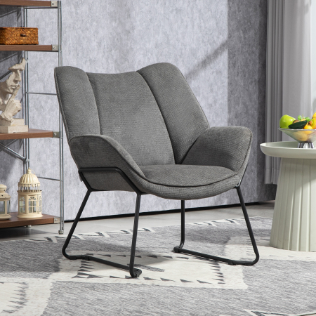  Fotoliu Decorativ cu Brate inclinate, din Material Textil cu Aspect de In si Otel, 71,5x67x79 cm, Gri [1]