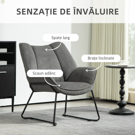  Fotoliu Decorativ cu Brate inclinate, din Material Textil cu Aspect de In si Otel, 71,5x67x79 cm, Gri [3]