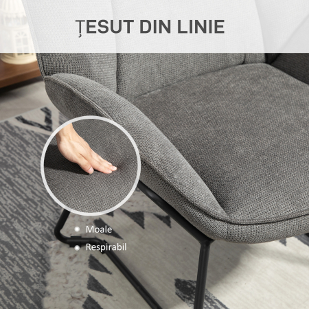  Fotoliu Decorativ cu Brate inclinate, din Material Textil cu Aspect de In si Otel, 71,5x67x79 cm, Gri [4]