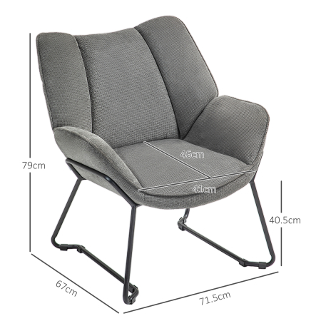  Fotoliu Decorativ cu Brate inclinate, din Material Textil cu Aspect de In si Otel, 71,5x67x79 cm, Gri [2]