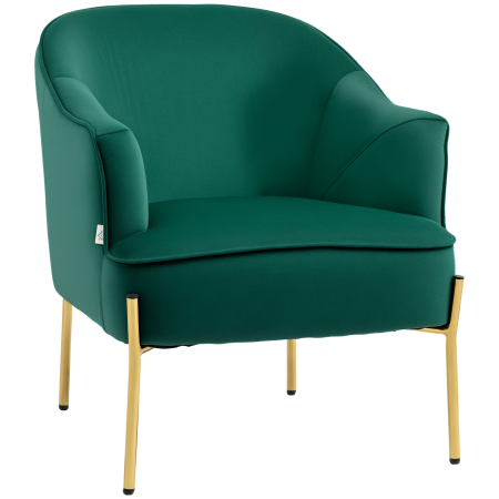 Bucatarie - Fotoliu dormitor din material textil cu efect catifea  cu picioare din otel auriu, 62x69x75 cm, verde