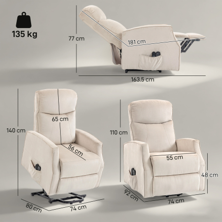  Fotoliu Electric cu Ridicare, Fotoliu Relax cu Masaj si incalzire, Bej [2]
