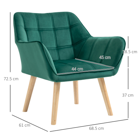  Fotoliu in stil scandinav din lemn si efect de catifea verde pentru sufragerie sau birou, 67x61.5x71cm [2]