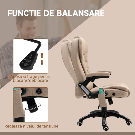  Fotoliu Masaj Bej - 6 Puncte, incalzire & inaltime Reglabila [4]