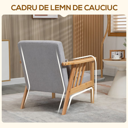  Fotoliu modern cu husa din catifea si structura din lemn, fotoliu pentru dormitor si sufragerie cu perna suplimentara, 68x75x78cm, gri [4]