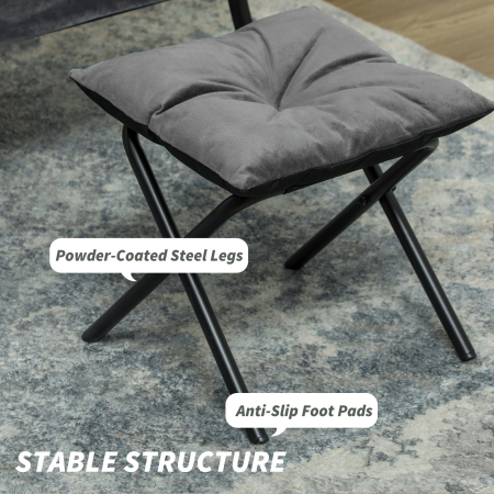  Fotoliu Modern cu Suport pentru Picioare si 2 Buzunare Laterale, din tesatura cu Efect de Catifea si Otel, 80x78x100 cm, Gri [4]