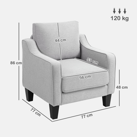  Fotoliu Modern in Material Textil cu Captuseala Groasa si Arcuri impachetate, 77x77x86 cm, Gri [2]