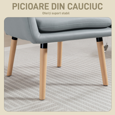  Fotoliu Modern pentru Camera cu Spatar inalt si Tapiterie Dubla, Material cu Efect de Piele, Gri [4]