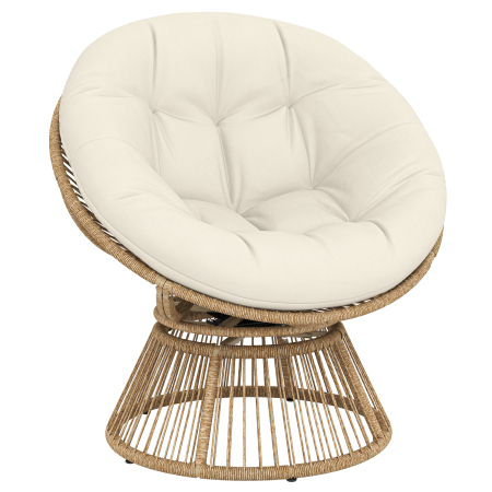 Gradina & balcon -  Fotoliu Papasan Rotativ 360° Moon Chair cu Perna pentru Interior/Exterior, Crem Alb