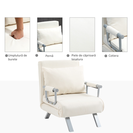  Fotoliu Pat 2-in-1, Design Modern cu Spatar Reglabil [5]