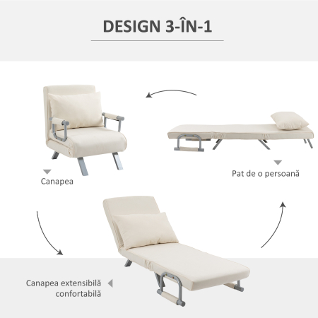  Fotoliu Pat 2-in-1, Design Modern cu Spatar Reglabil [4]