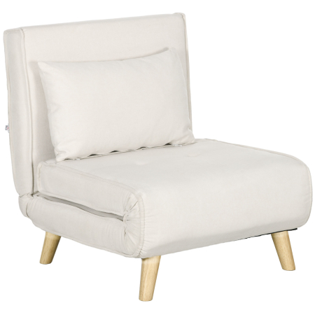 Scaune bucatarie & living -  Fotoliu Pat 2-in-1 - Spatar Reglabil pe 6 Nivele & Perna, Bej