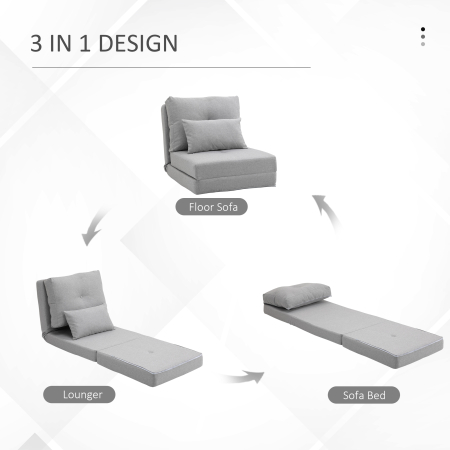  Fotoliu Pat 3 in 1 Convertibila in sezlong si Divan de Pe Podea cu 2 Perni, Gri Deschis [4]