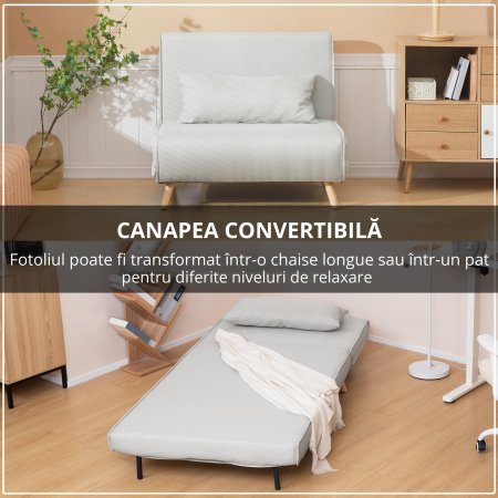  Fotoliu Pat 3 in 1 cu Spatar Rabatabil, Bej [5]