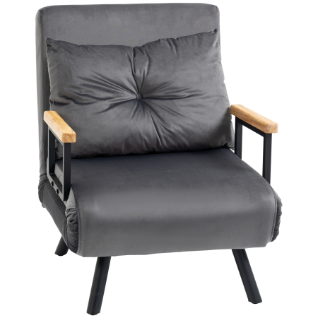 Scaune bucatarie & living -  Fotoliu Pat 3 in 1 cu Spatar Rabatabil in 5 pozitii si Perna, 63x73x81 cm, Gri inchis