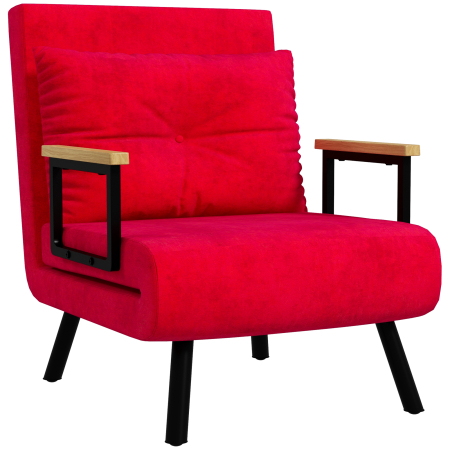 Scaune bucatarie & living -  Fotoliu Pat 3 in 1 cu Spatar Rabatabil si Perna, din Material Catifelat, 63x73x81 cm, Rosu
