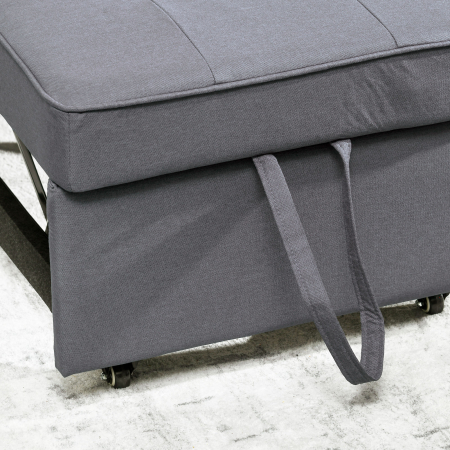  Fotoliu Pat 3 in 1 cu Spatar Reglabil, din Material Textil cu Efect de In si Lemn, 98x71x67 cm, Gri inchis [8]