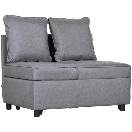 Scaune bucatarie & living -  Fotoliu Pat 3 in 1 cu Spatar Reglabil, din Material Textil cu Efect de In si Lemn, 98x71x67 cm, Gri inchis