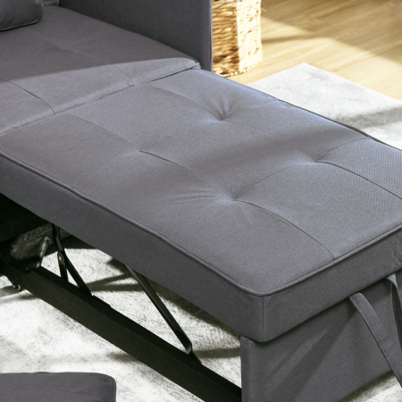  Fotoliu Pat 3 in 1 cu Spatar Reglabil, din Material Textil cu Efect de In si Lemn, 98x71x67 cm, Gri inchis [7]