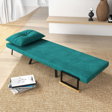  Fotoliu Pat 3 in 1 cu Spatar Reglabil in 5 Pozitii si Perna, 63x73x81 cm, Verde [7]