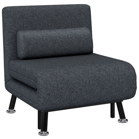 Scaune bucatarie & living -  Fotoliu Pat 3 in 1 cu Spatar Reglabil pe 5 Nivele si Perna, Canapea Pat Pliabila, 75x70x75 cm, Gri inchis