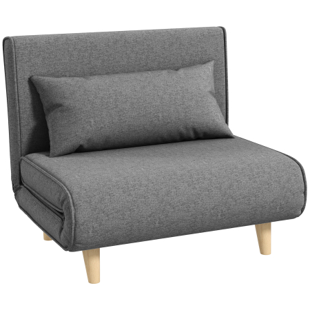 Scaune bucatarie & living -  Fotoliu Pat 3 in 1 cu Spatar Reglabil pe 6 Nivele si Perna, Canapea Pat Pliant, 94x78x80 cm, Gri