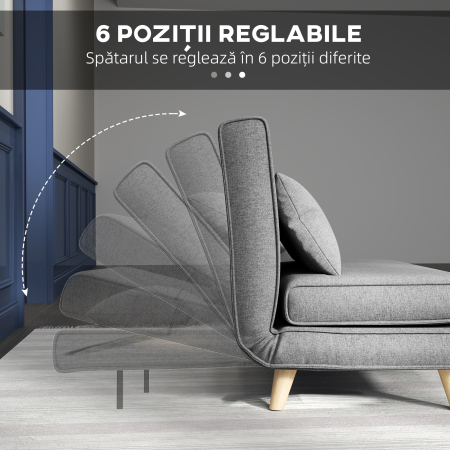  Fotoliu Pat 3 in 1 cu Spatar Reglabil pe 6 Nivele si Perna, Canapea Pat Pliant, 94x78x80 cm, Gri [6]