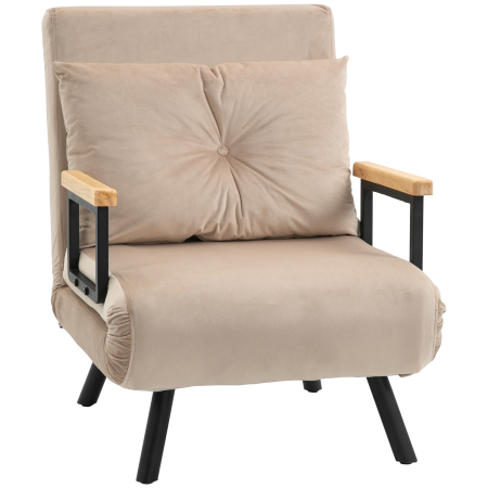 Living & hol -  Fotoliu Pat 3 in 1 cu Spatar Reglabil si Perna, din Material cu Aspect Catifelat, 63x73x81 cm, Bej