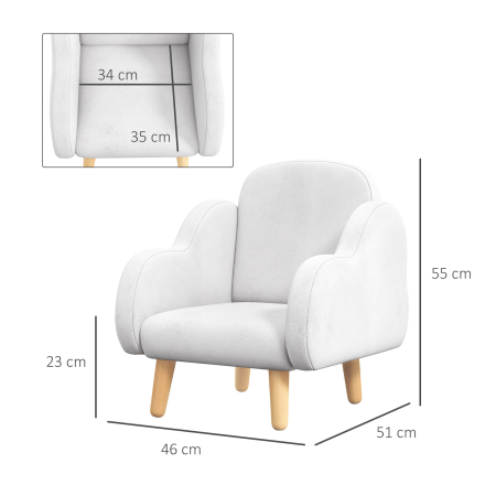  Fotoliu pentru Copii Stil Scandinav cu Brate in Forma de Nor din Material Textil, Alb, 46x51x55 cm [2]