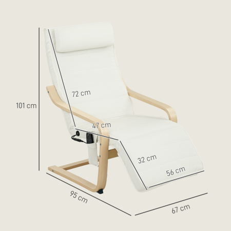  Fotoliu pentru living cu incalzire si suport pentru picioare reglabil Crem Lemn [2]