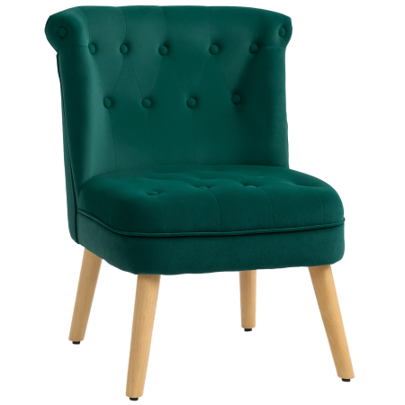 Scaune bucatarie & living -  Fotoliu pentru Living din Catifea cu sezut Tapitat si Matlasat cu Nasturi, 60x66x79 cm, Verde
