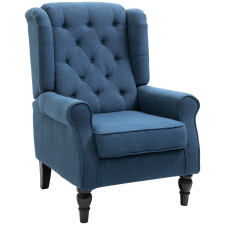 Scaune bucatarie & living -  Fotoliu pentru Living in Stil Francez cu sezut Confortabil si Perne, Catifea, 74x86x102 cm, Albastru