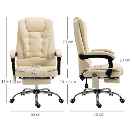  Fotoliu pentru Masaj Pivotant si Ergonomic cu Inaltime Reglabila cu 6 Puncte de Vibratie, 65x160x104 cm, Crem [2]