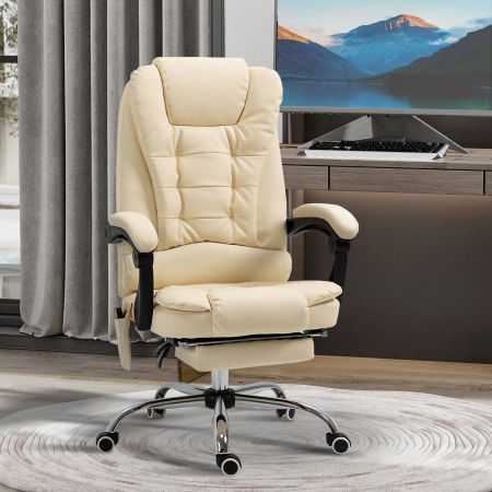  Fotoliu pentru Masaj Pivotant si Ergonomic cu Inaltime Reglabila cu 6 Puncte de Vibratie, 65x160x104 cm, Crem [1]