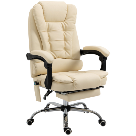 Dormitor & birou -  Fotoliu pentru Masaj Pivotant si Ergonomic cu Inaltime Reglabila cu 6 Puncte de Vibratie, 65x160x104 cm, Crem
