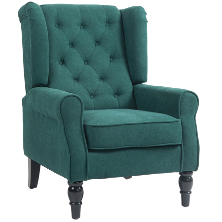 Scaune bucatarie & living -  Fotoliu pentru salon in stil francez cu sezut capitonat si perne, din poliester, 74x86x102 cm, verde inchis