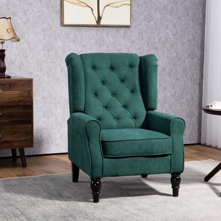  Fotoliu pentru salon in stil francez cu sezut capitonat si perne, din poliester, 74x86x102 cm, verde inchis [1]