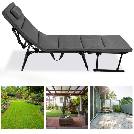 Fotoliu pliabil 2 in 1 tip sezlong, cu 5 pozitii, structura metalica si saltea inclusa, 180x58x89 cm, gri [21]